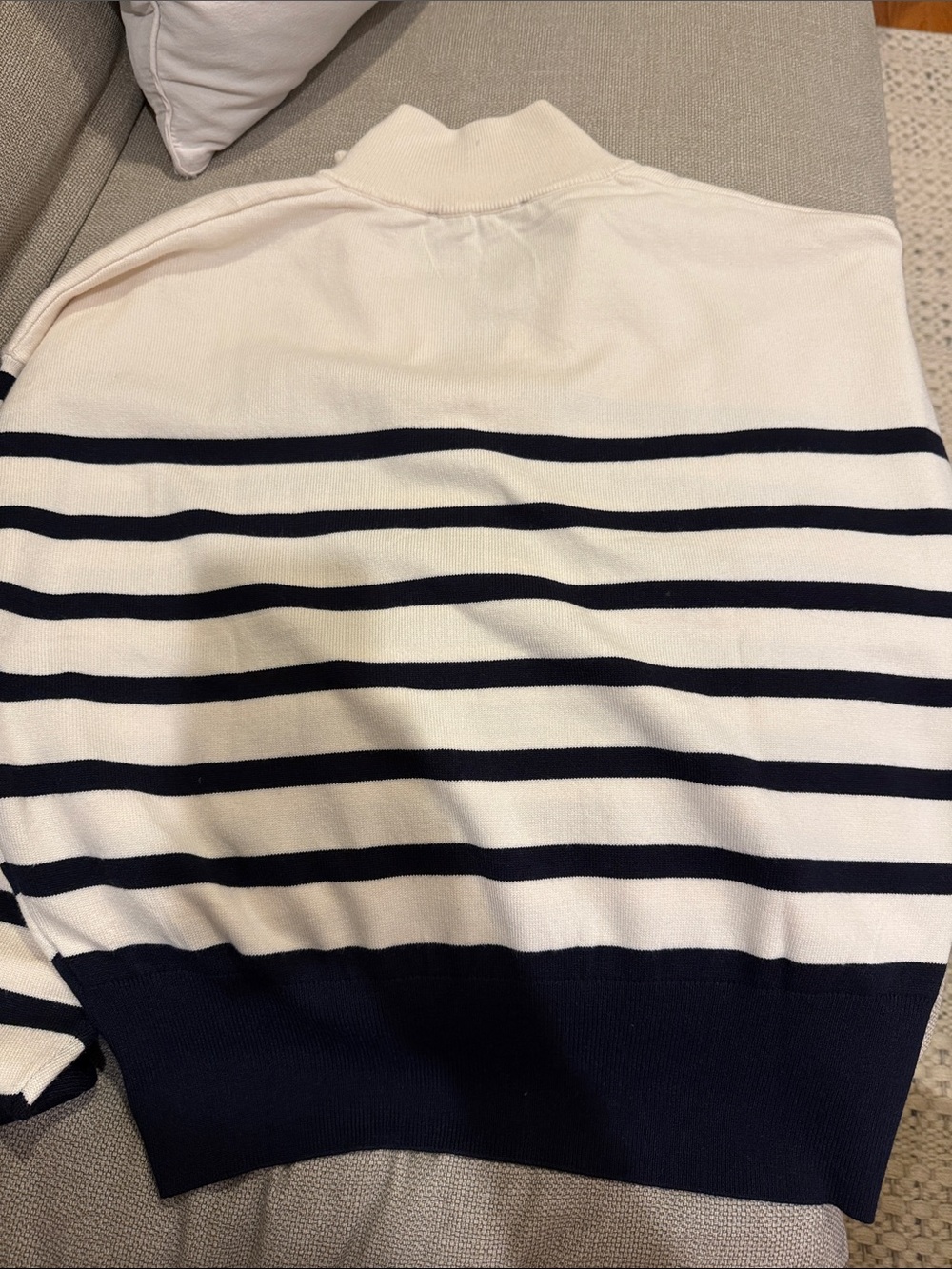 Zara Women’s Cream and Navy Quarter-Zip Stripe Sweater - Picture 5 of 5